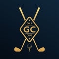 Golf club logo, badge or icon with crossed golf clubs and ball on tee. Vector illustration. Royalty Free Stock Photo